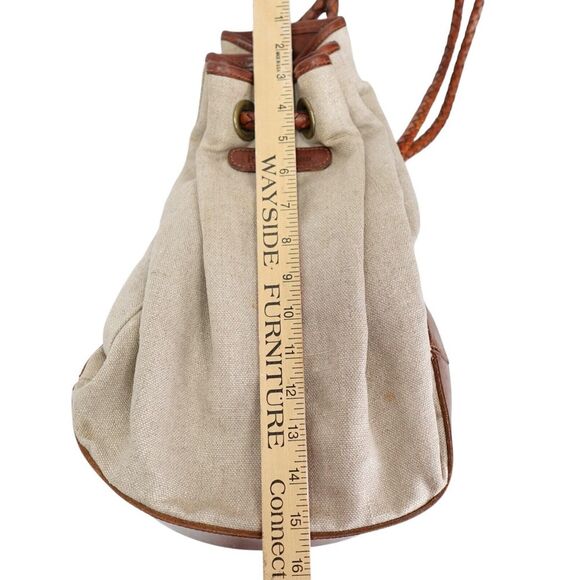 Vintage Ralph Lauren Drawstring Bucket Bag Linen & Brown Leather Braided Strap - Picture 6 of 11